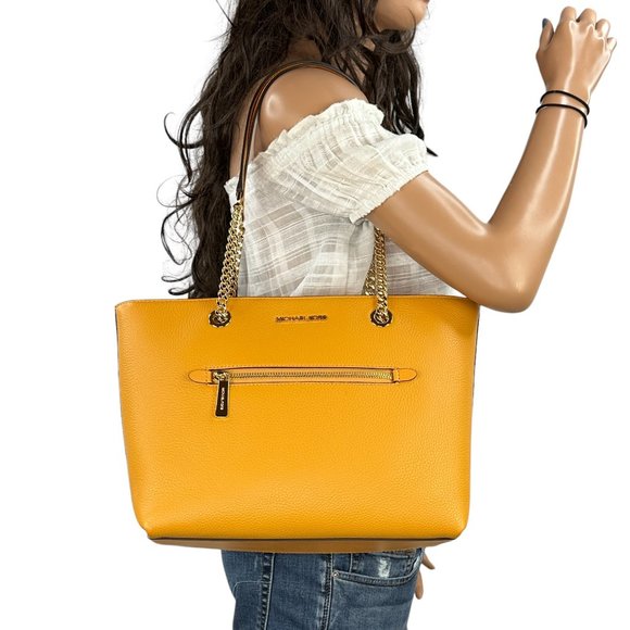 Michael Kors Jet Set Item Medium Pocket Front Chain Tote Bag Honeycomb - Picture 1 of 10